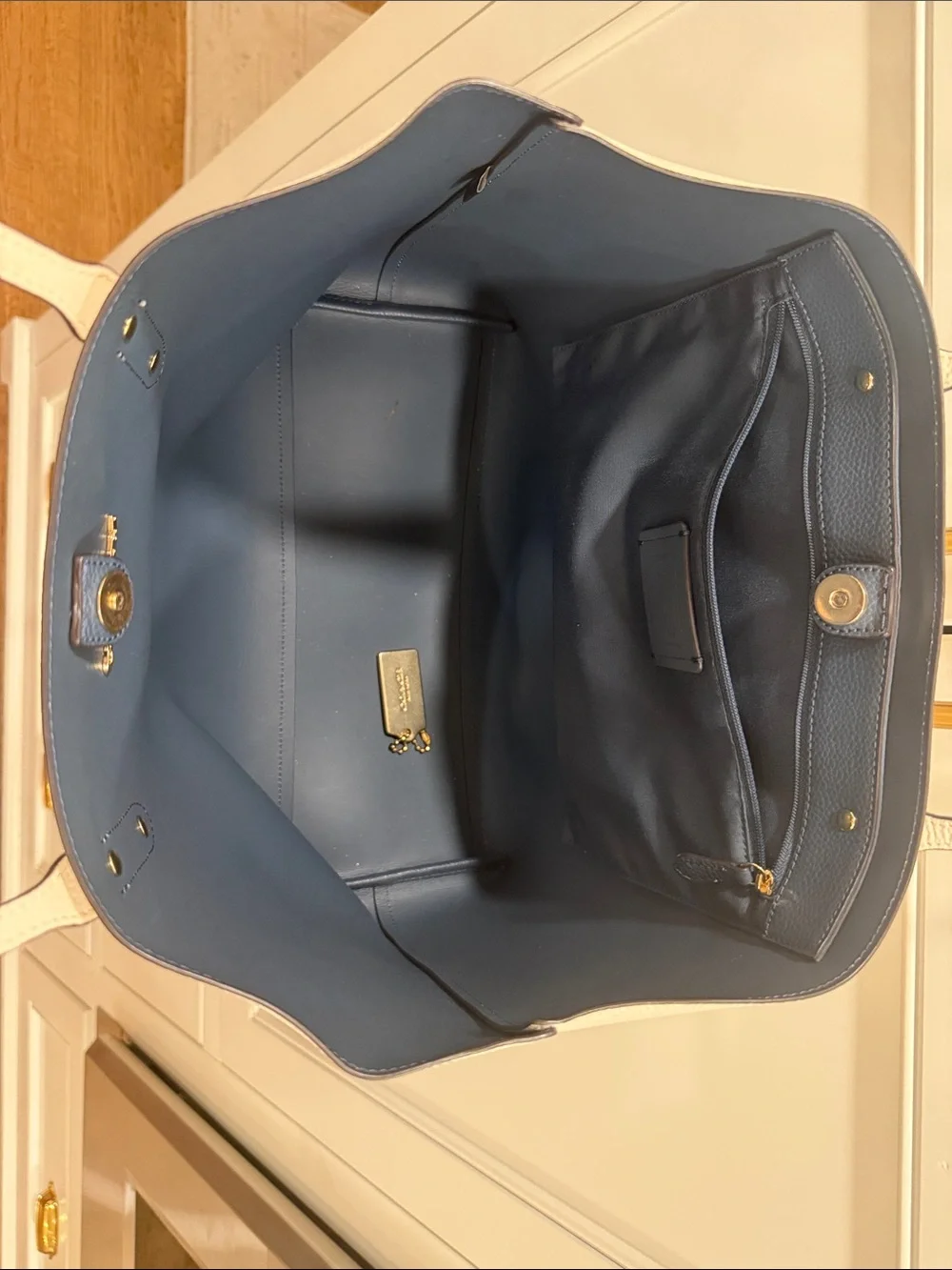 COACH Pebbled Leather Tote in off white with Gold Hardware
